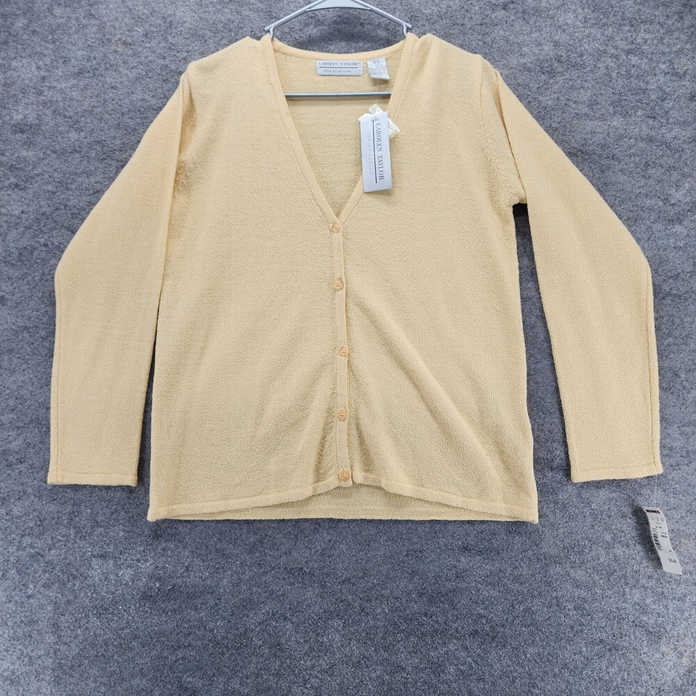 Carolyn Taylor Sweater Cardigan Womens Small Yellow Long Sleeve V Neck Button Up